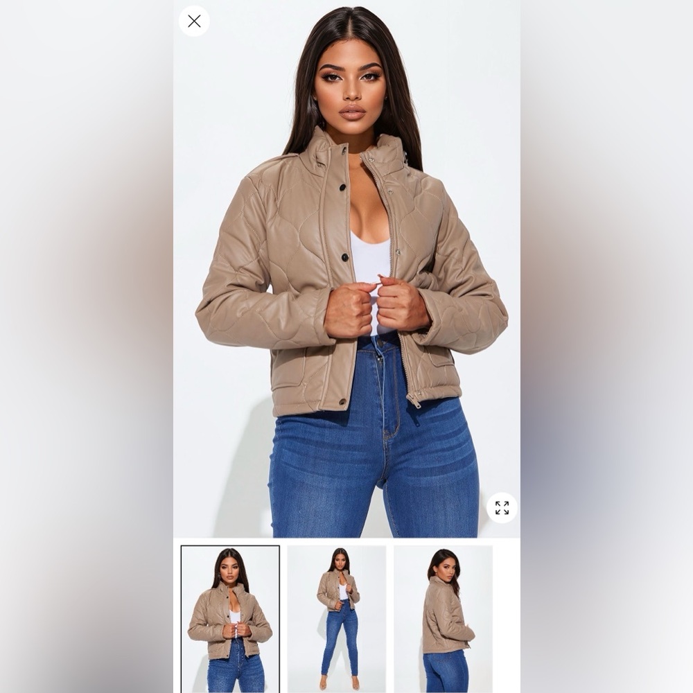 NWOT Fashion Nova Cream Quilted Faux Leather Jacket